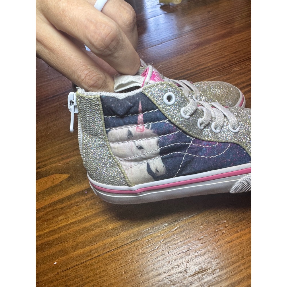 Vans Sk8-Hi Zip Toddler 8 Silver Glitter Unicorn Galaxy High Top Sneakers Pink - Picture 4 of 6